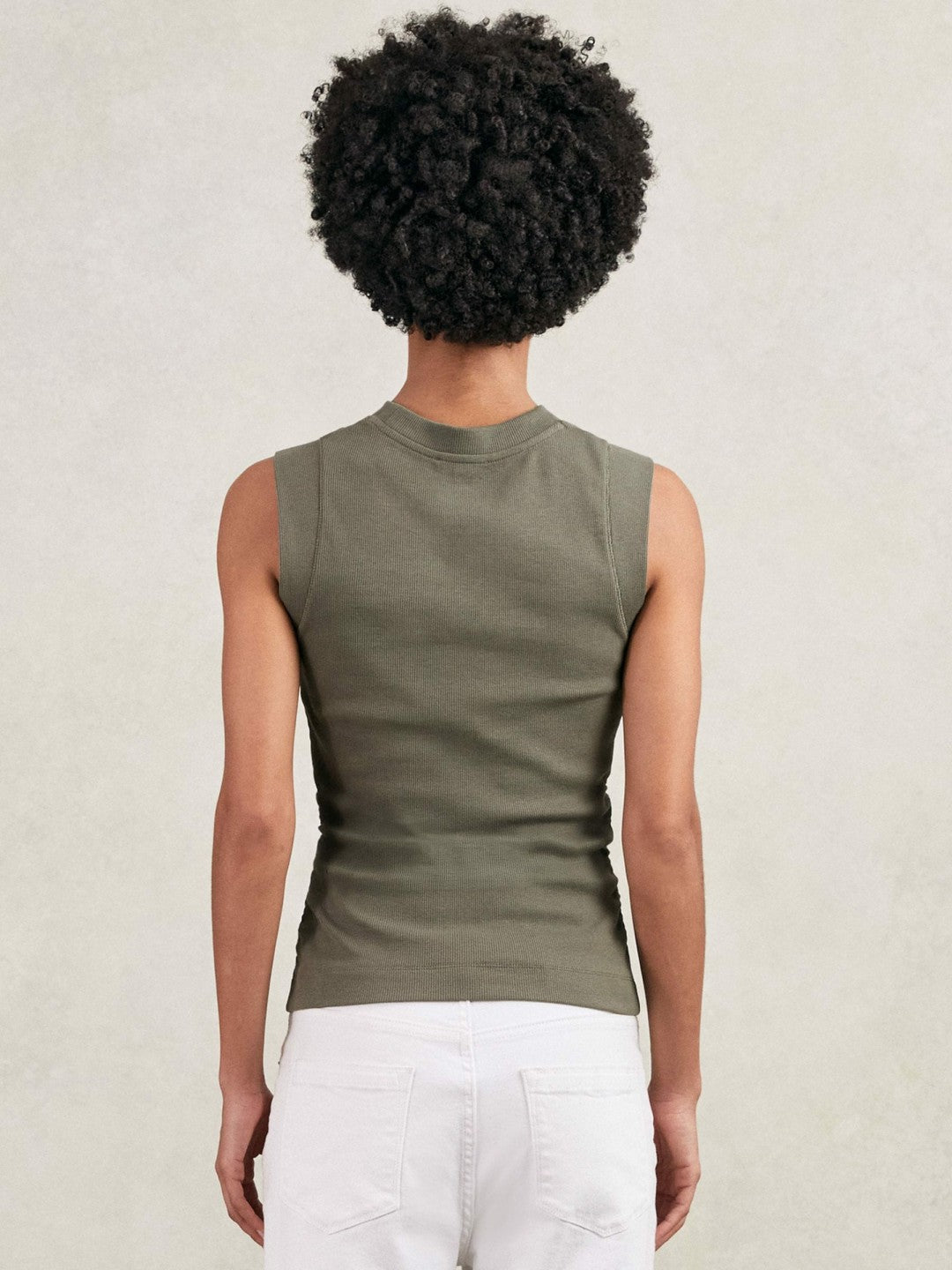 Ribbed Ruched Waist Vest in Khaki Green