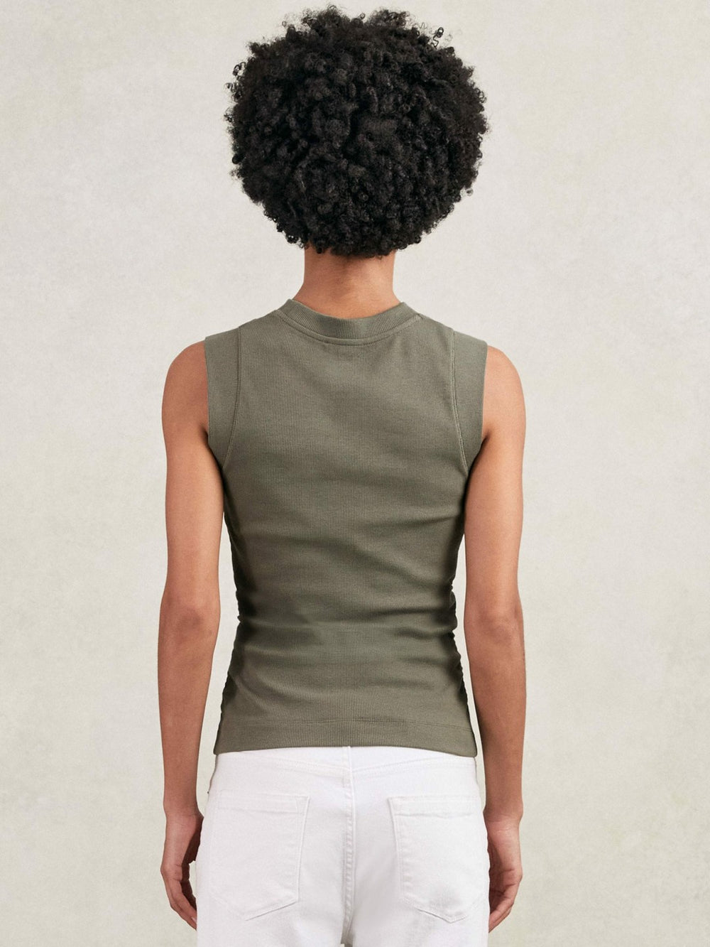 Ribbed Ruched Waist Vest in Khaki Green