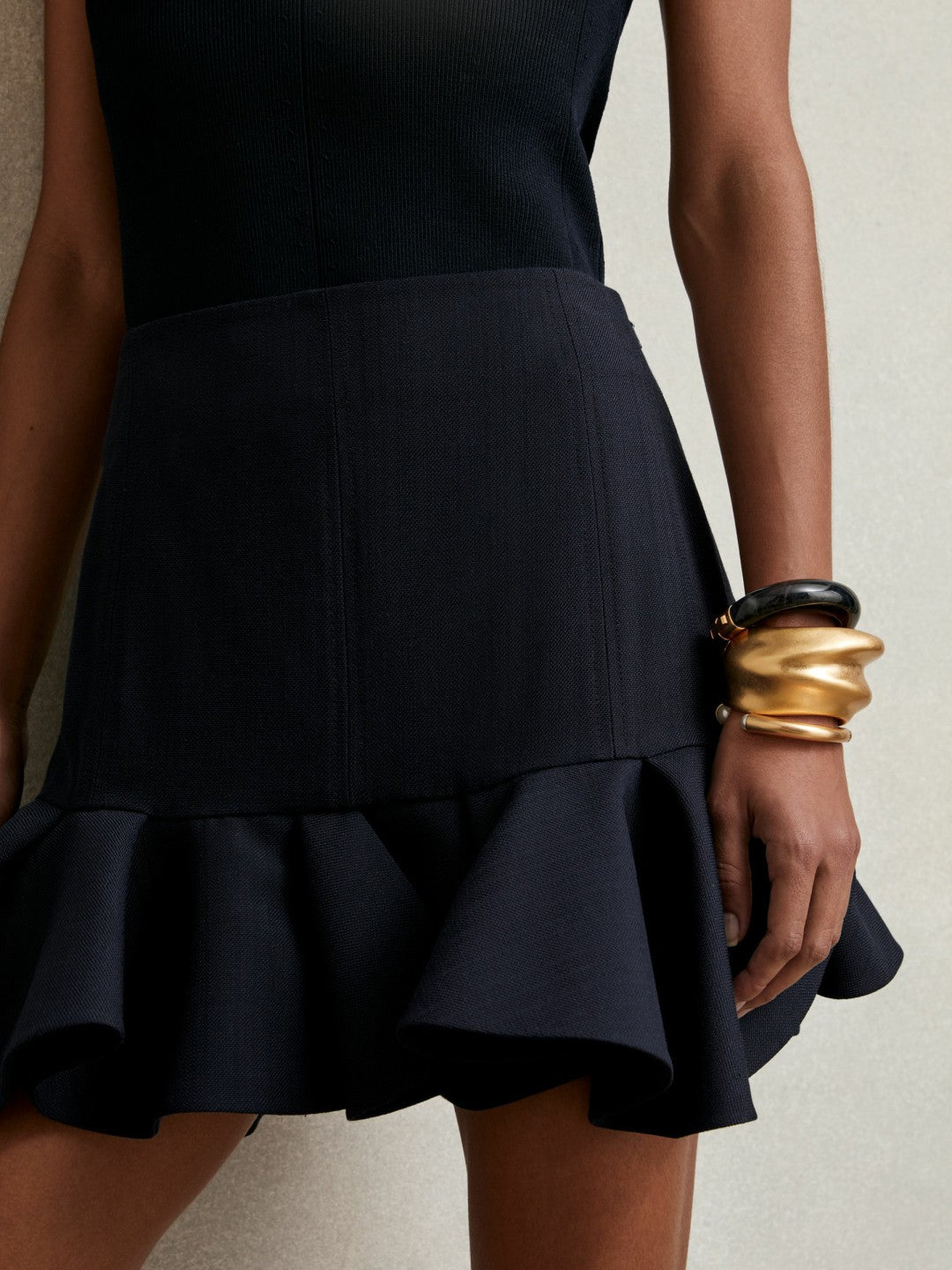 Ruffle-Hem Mini Skirt in Navy