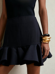 Ruffle-Hem Mini Skirt in Navy