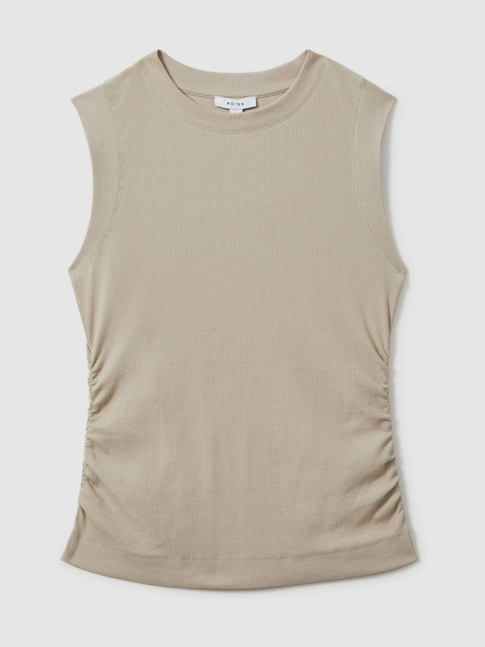 Ribbed Ruched Waist Vest in Camel
