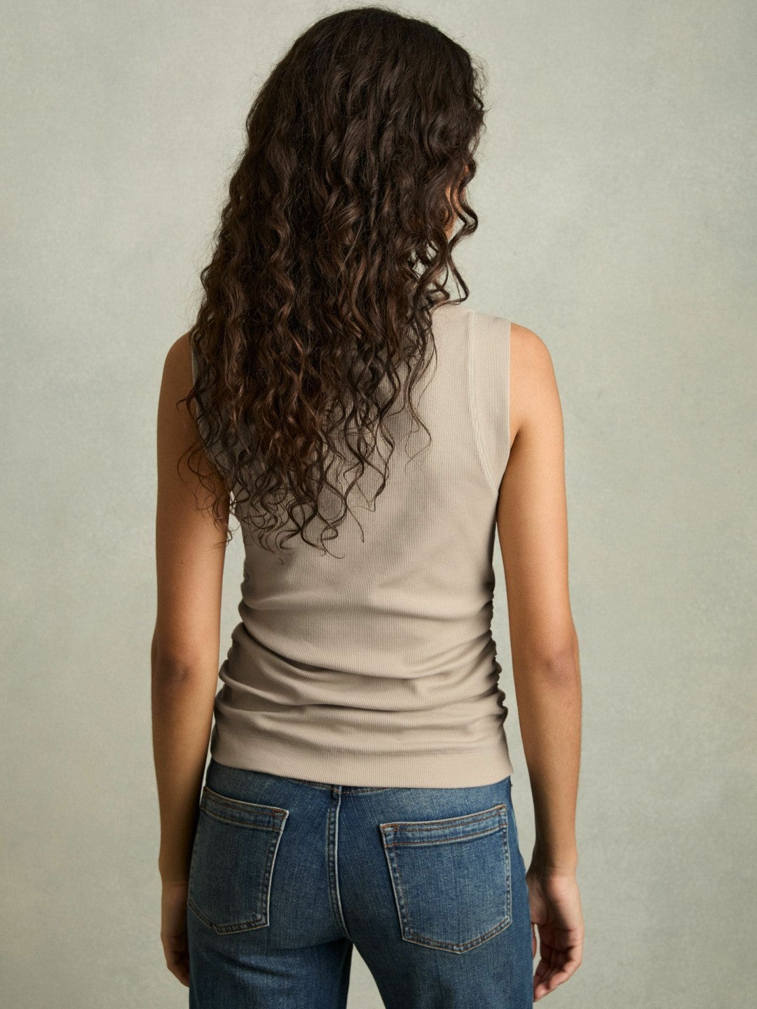 Ribbed Ruched Waist Vest in Camel