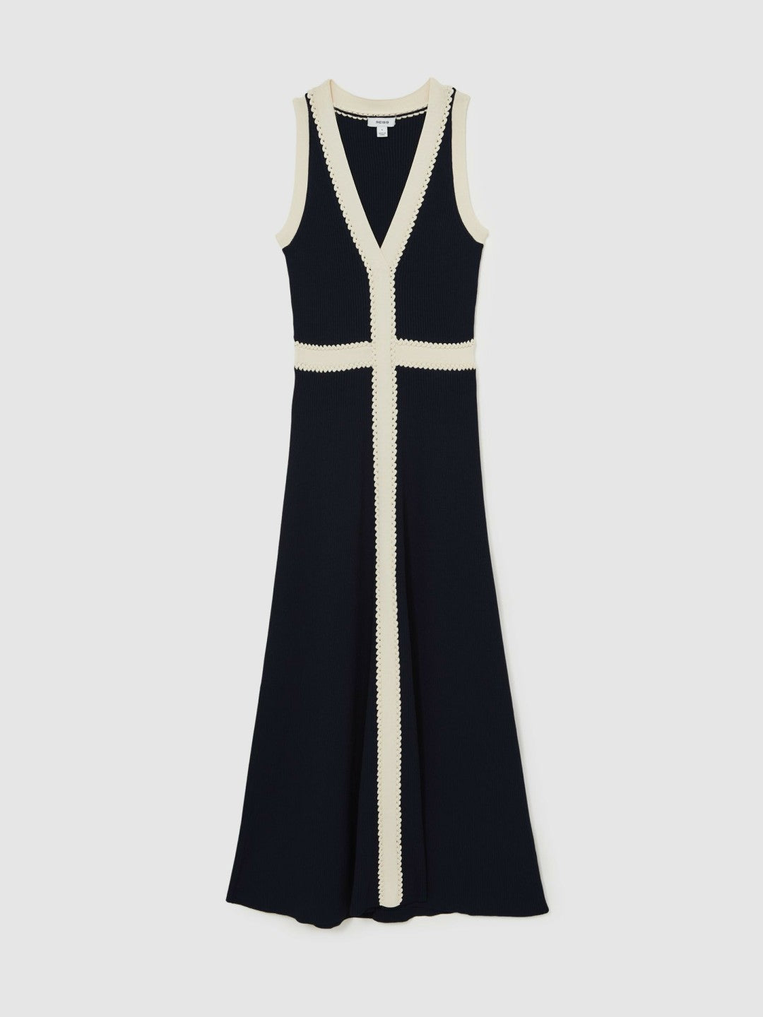 Craft-Stitch Knitted Midi Dress in Navy