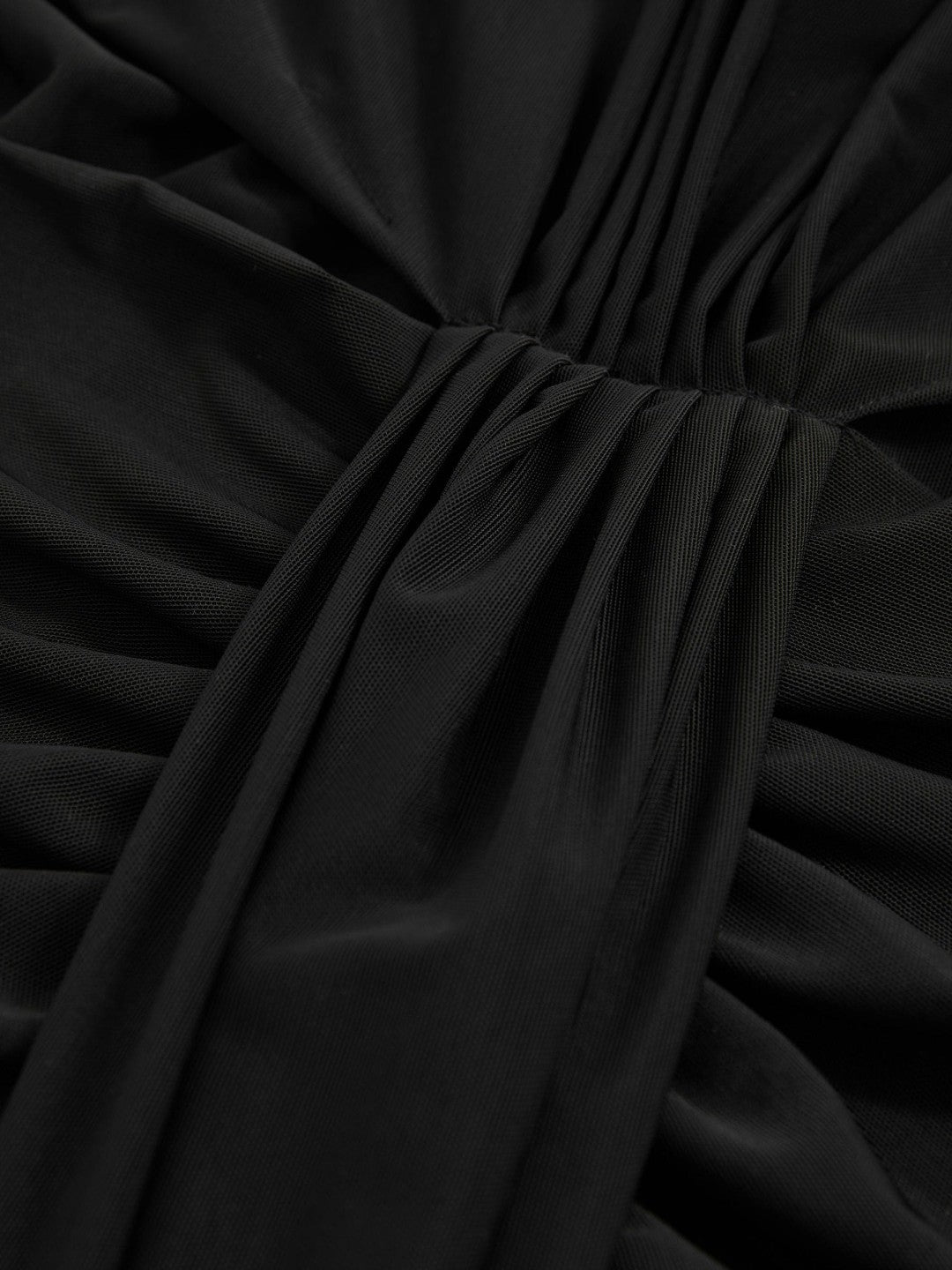 Petite Sheer Ruched Maxi Dress in Black