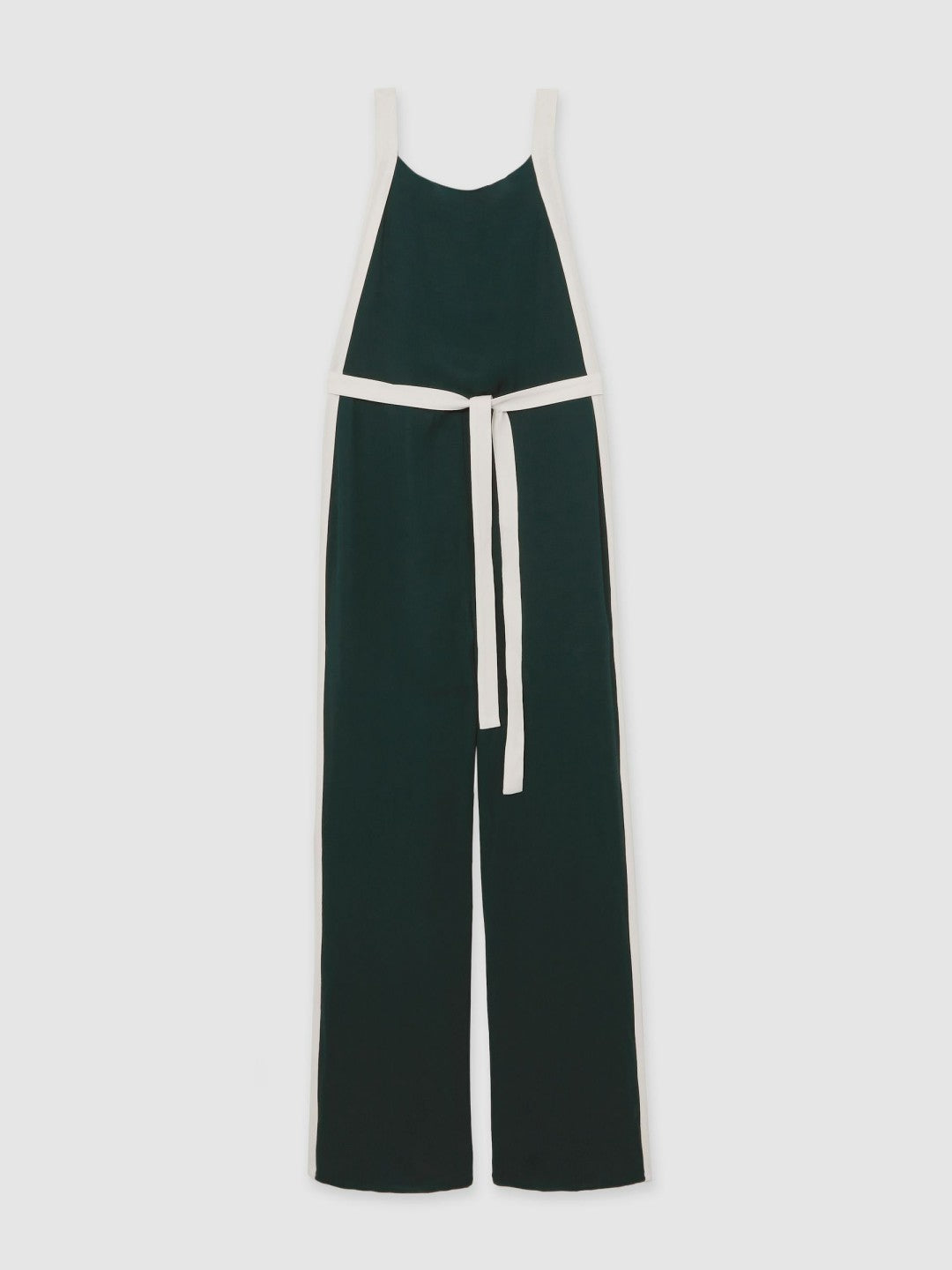 Petite Colourblock Wide Leg Belted Jumpsuit in Dark Green/Cream