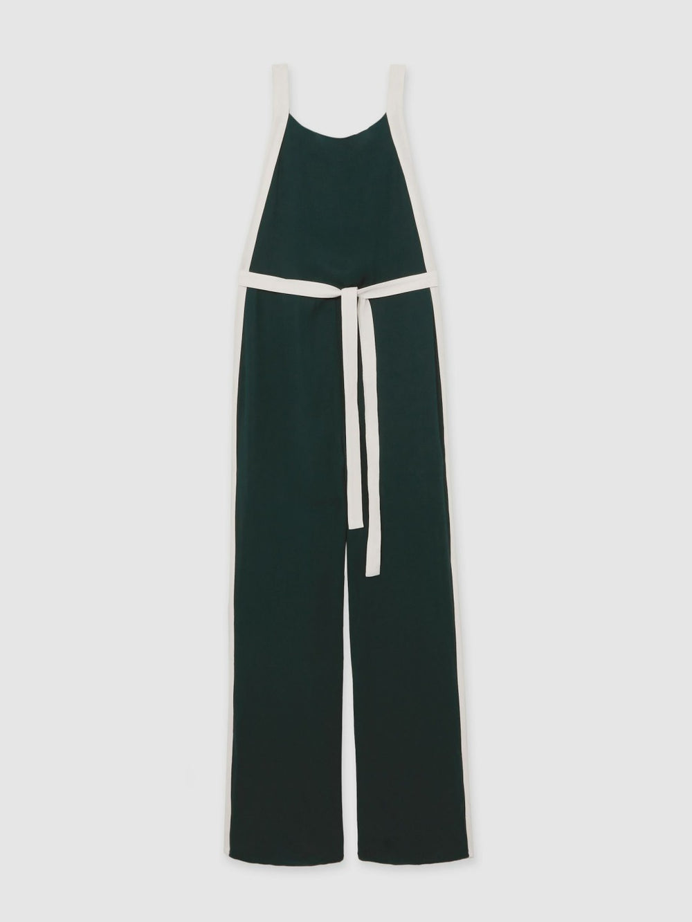 Petite Colourblock Wide Leg Belted Jumpsuit in Dark Green/Cream