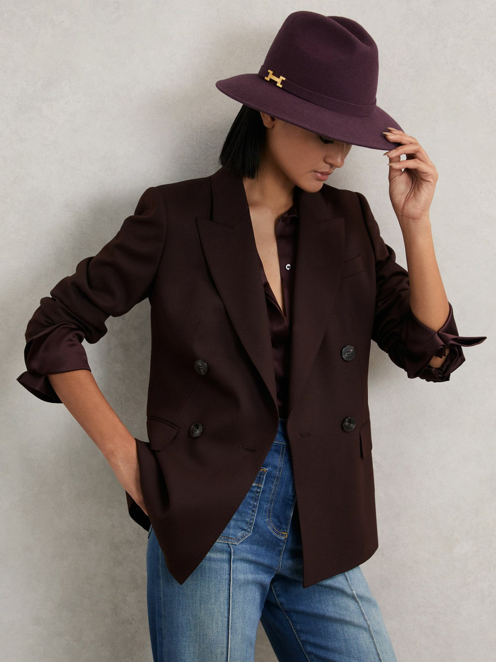 Wool Fedora Hat in Burgundy
