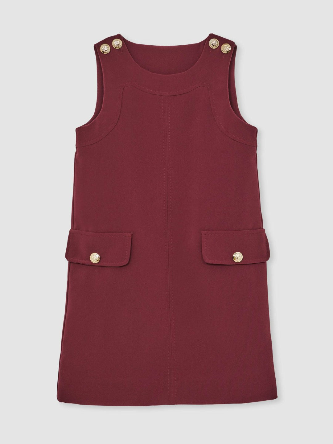 3-9 yrs Button-Detail Sleeveless Shift Dress in Berry