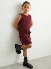 9-13 yrs Button-Detail Sleeveless Shift Dress in Berry