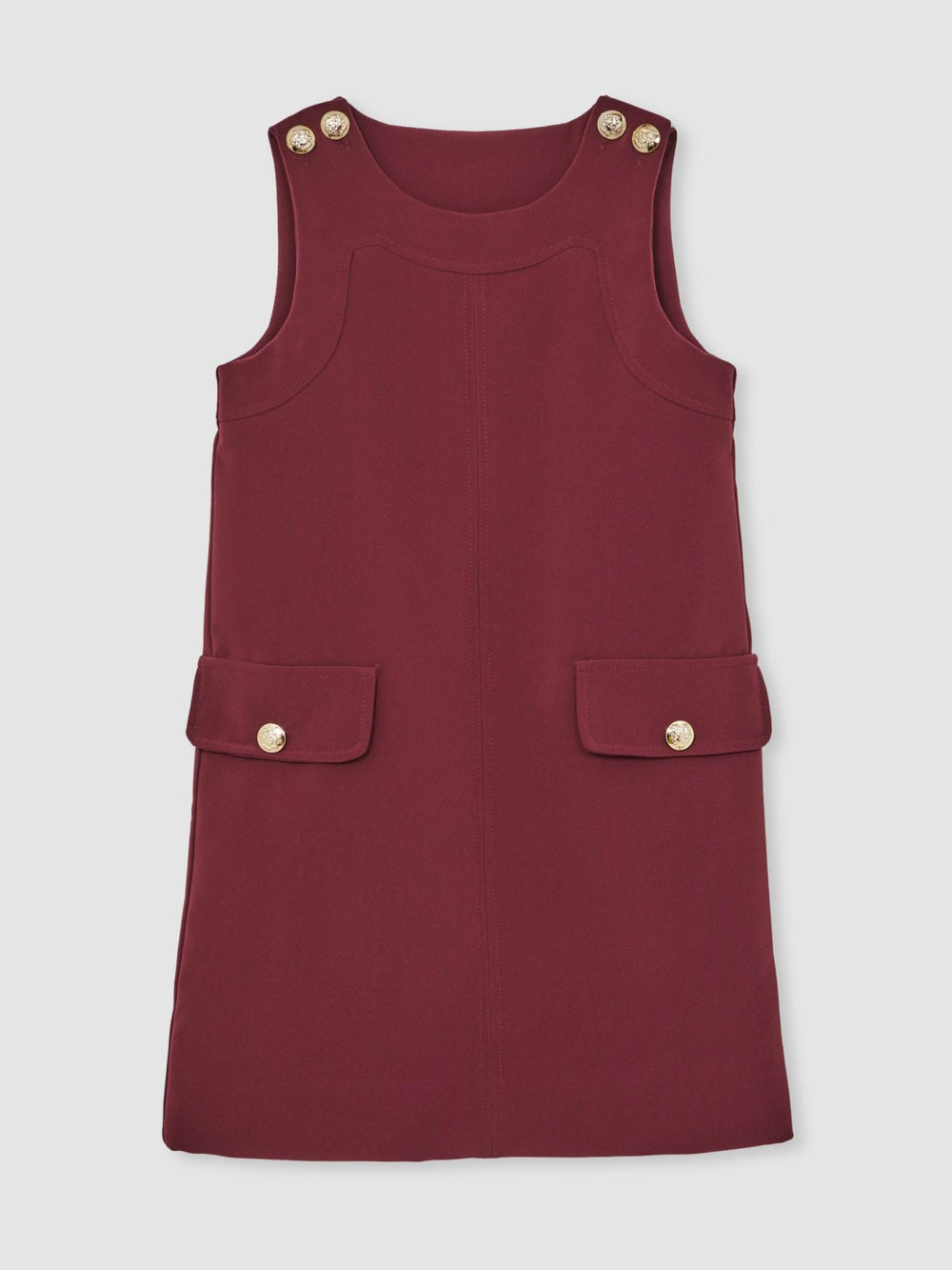 9-13 yrs Button-Detail Sleeveless Shift Dress in Berry