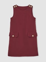 9-13 yrs Button-Detail Sleeveless Shift Dress in Berry