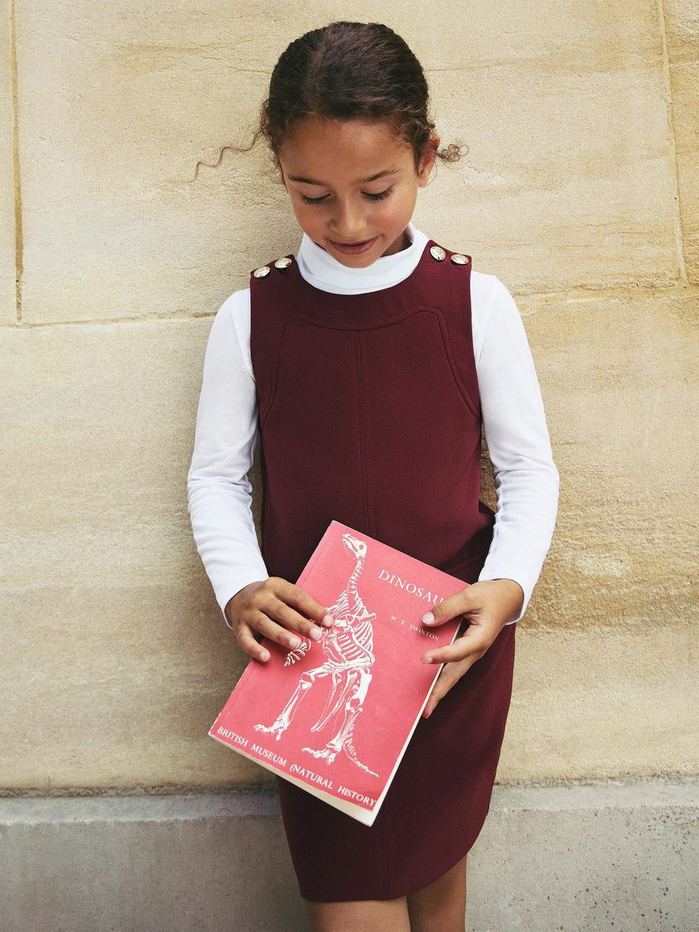 9-13 yrs Button-Detail Sleeveless Shift Dress in Berry