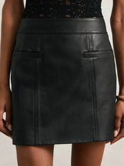 Leather Welt-Pocket Mini Skirt in Black
