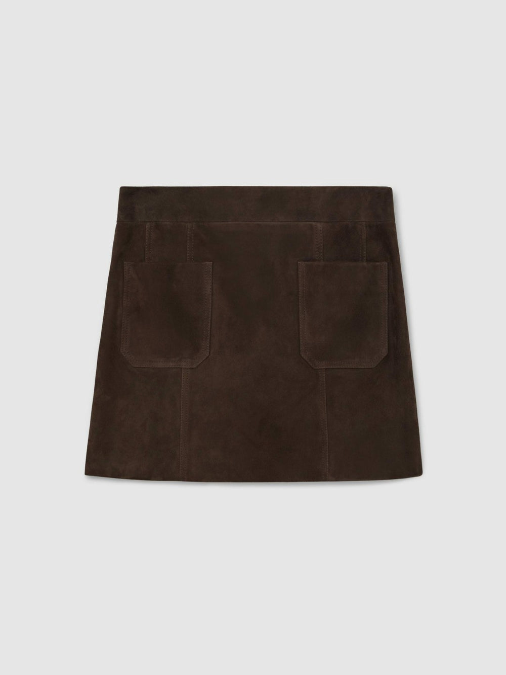 Mini Suede Patch Pocket Skirt in Chocolate Brown