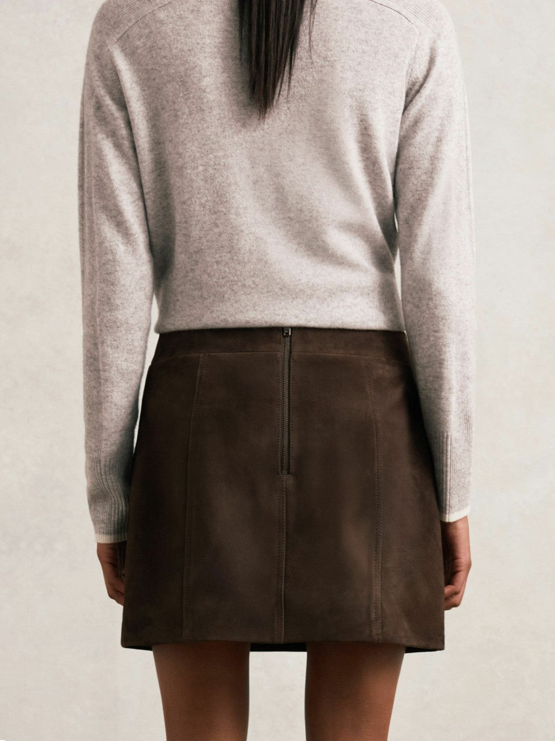 Mini Suede Patch Pocket Skirt in Chocolate Brown