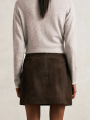 Mini Suede Patch Pocket Skirt in Chocolate Brown