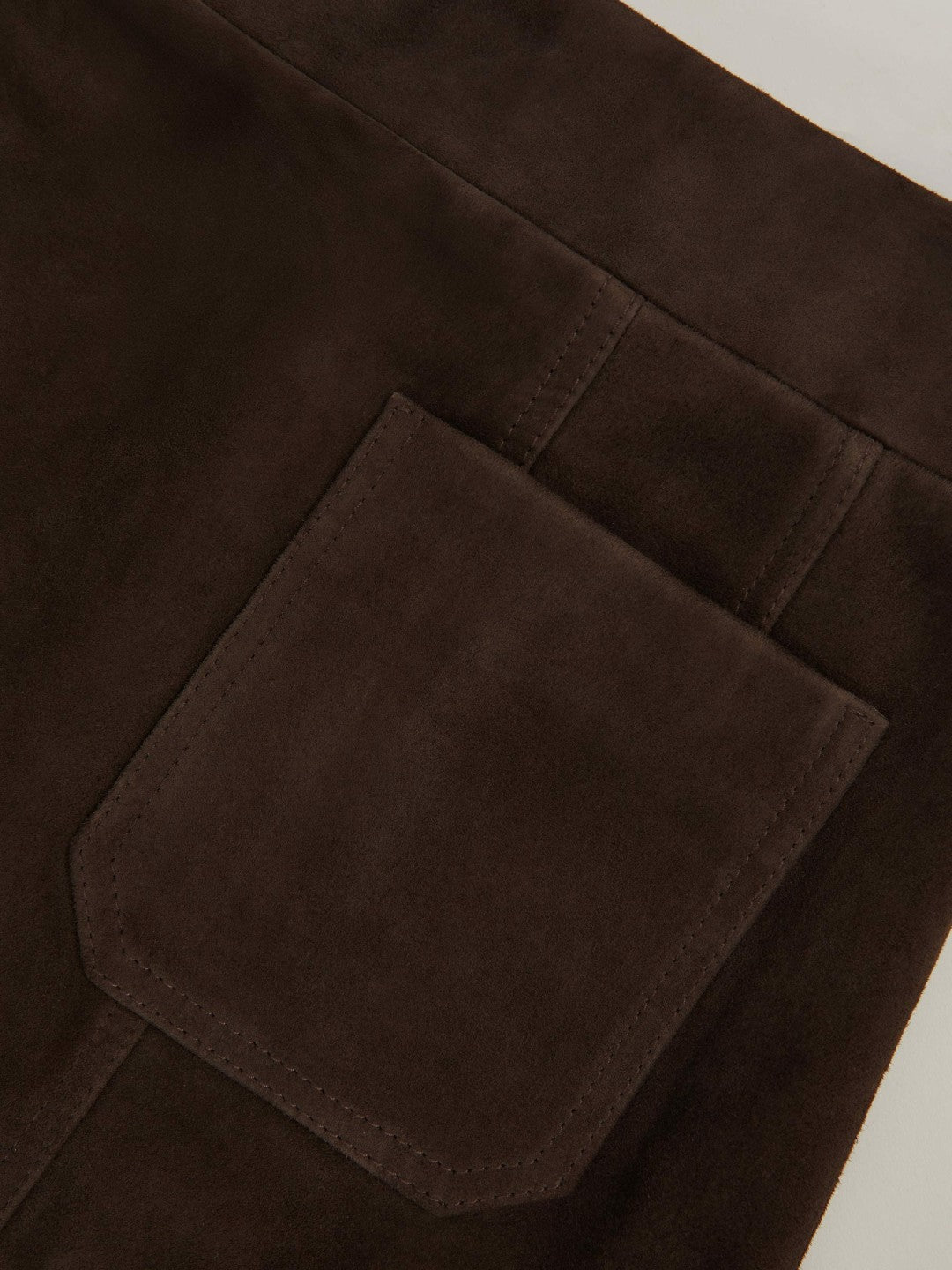 Mini Suede Patch Pocket Skirt in Chocolate Brown