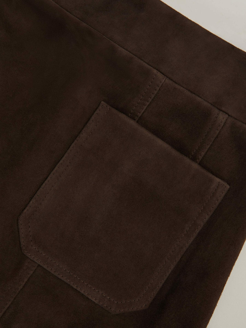 Mini Suede Patch Pocket Skirt in Chocolate Brown