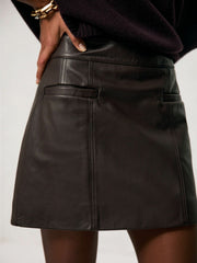 Leather Welt-Pocket Mini Skirt in Burgundy