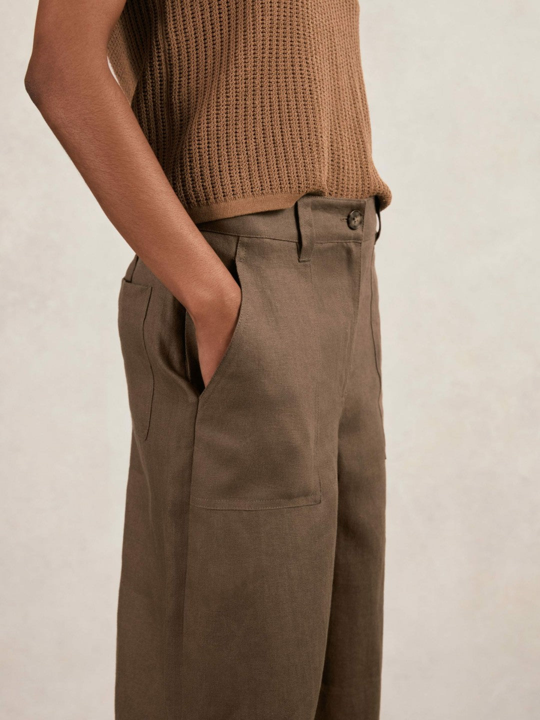 Linen Wide Leg Trousers in Chocolate Brown