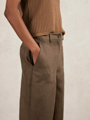 Linen Wide Leg Trousers in Chocolate Brown