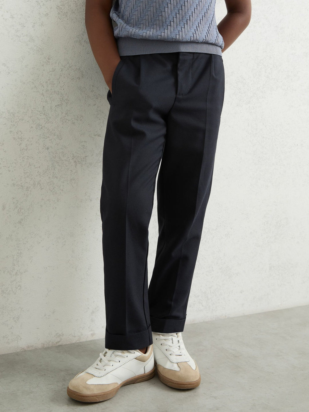 3-9 yrs Relaxed-Fit Pleated Tapered Trousers in Navy