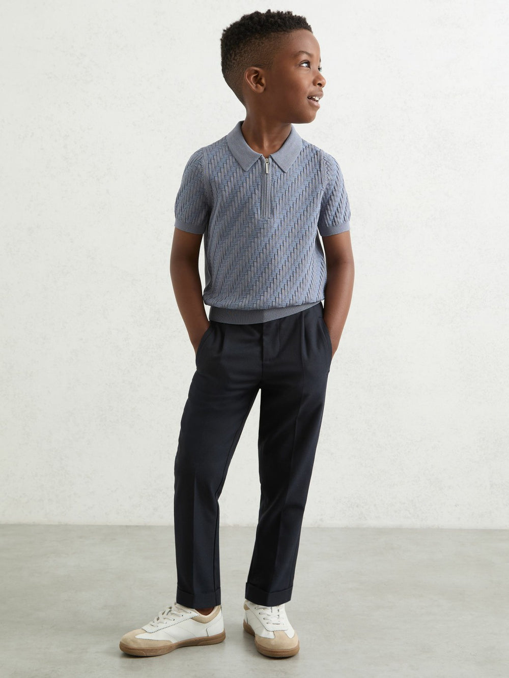 9-13 yrs Relaxed-Fit Pleated Tapered Trousers in Navy