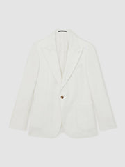 Slim Fit Lyocell Linen Single Breasted Suit Blazer in White