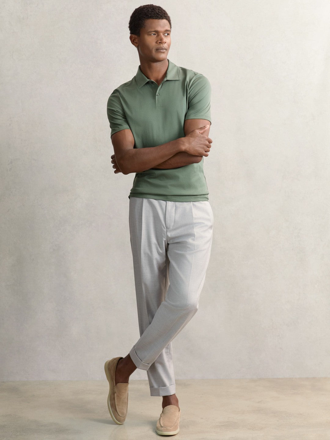 Cotton Short-Sleeve Polo Shirt in Kale Green