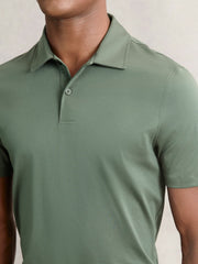 Cotton Short-Sleeve Polo Shirt in Kale Green