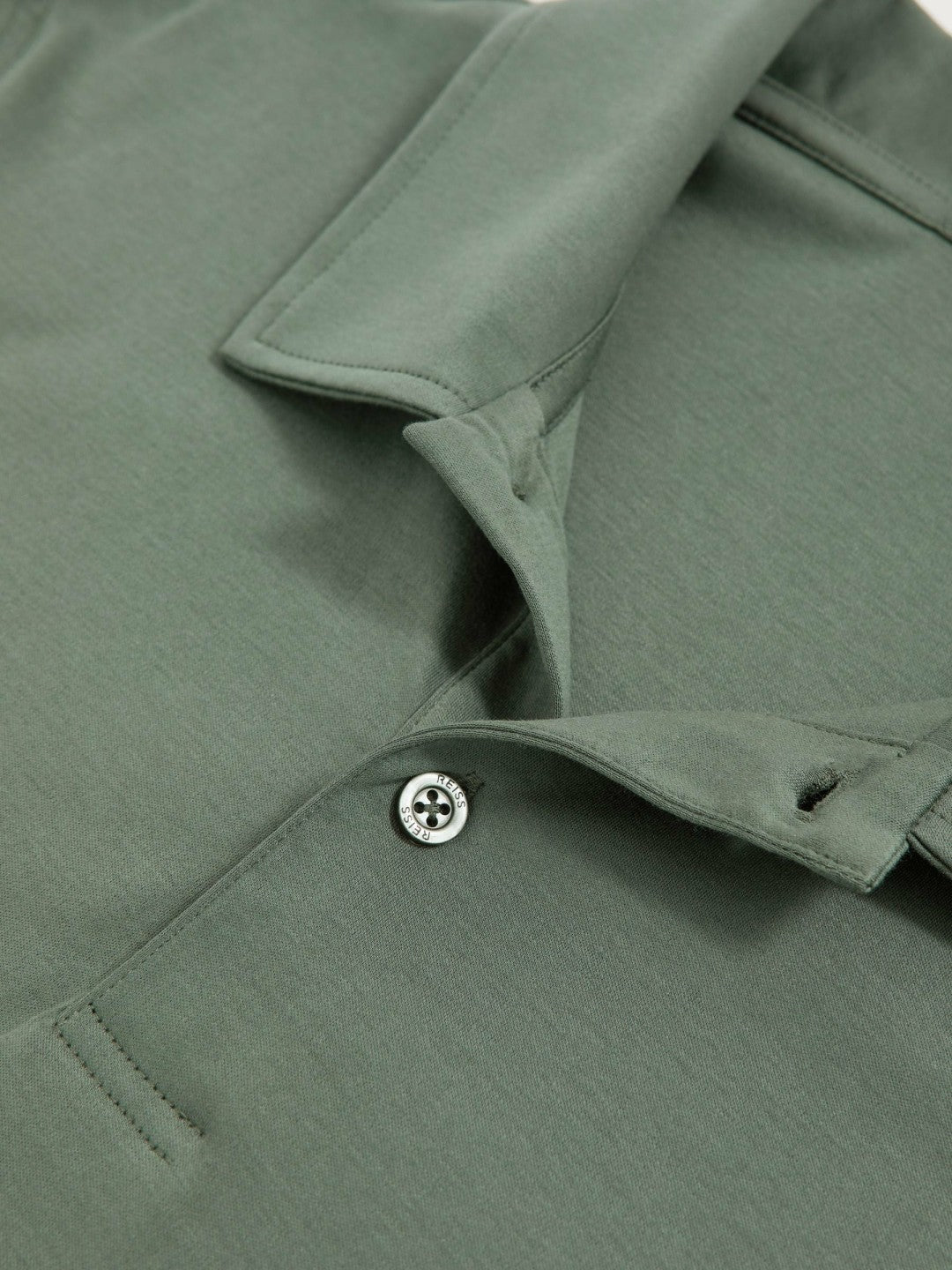 Cotton Short-Sleeve Polo Shirt in Kale Green