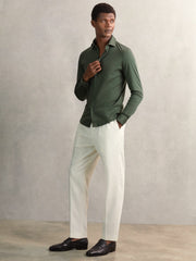 Cotton-Jersey Button-Through Shirt in Kale Green