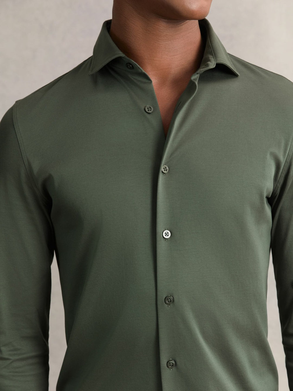 Cotton-Jersey Button-Through Shirt in Kale Green
