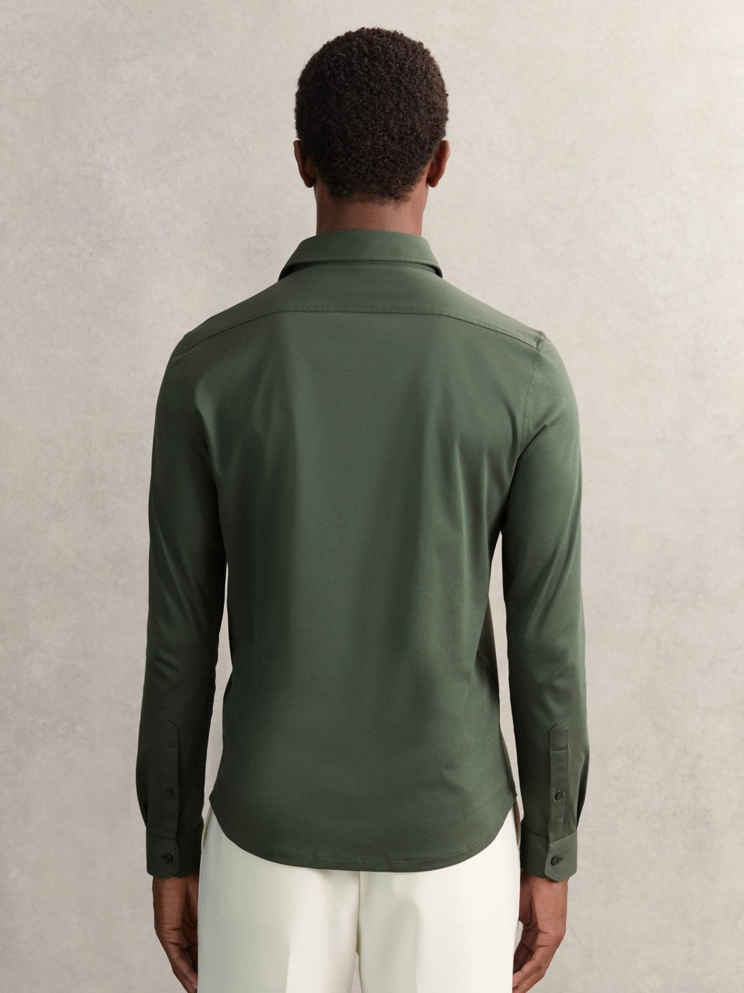 Cotton-Jersey Button-Through Shirt in Kale Green