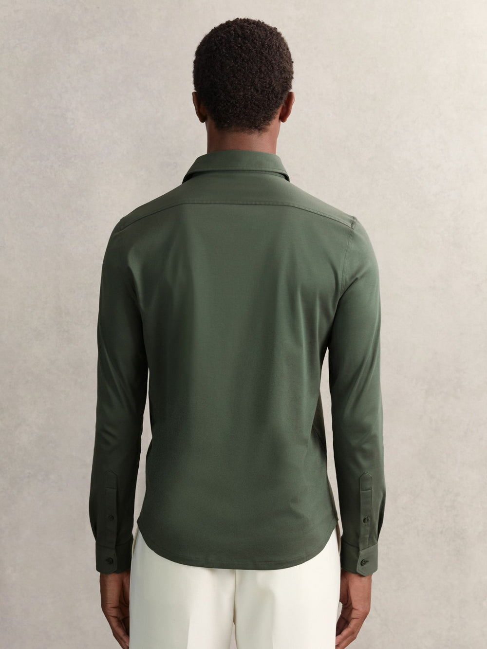Cotton-Jersey Button-Through Shirt in Kale Green