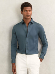 Cotton-Jersey Button-Through Shirt in Airforce Blue