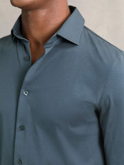Cotton-Jersey Button-Through Shirt in Airforce Blue