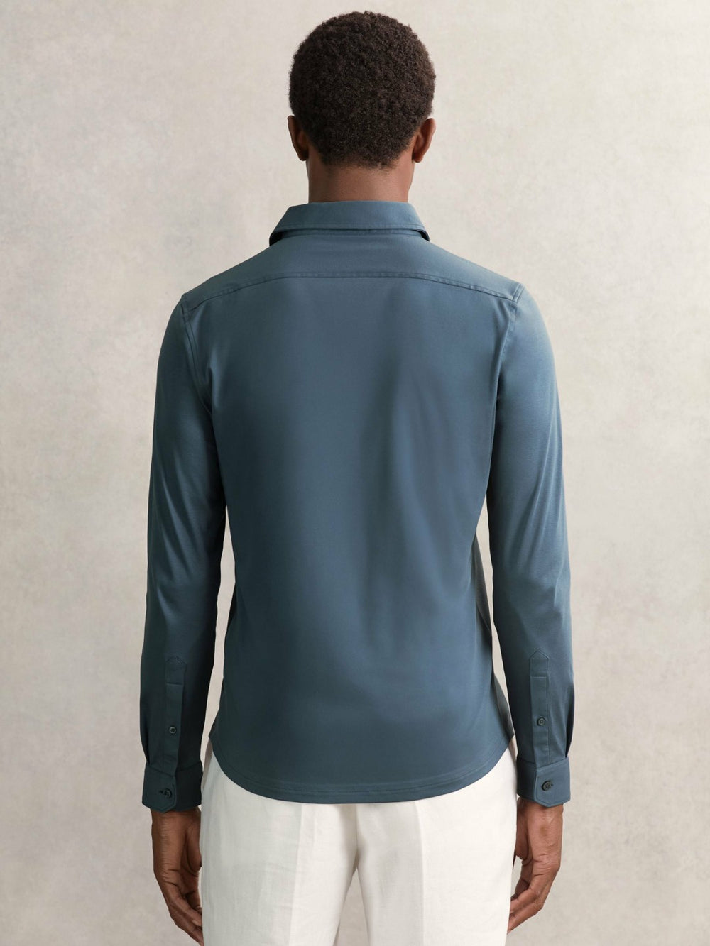 Cotton-Jersey Button-Through Shirt in Airforce Blue