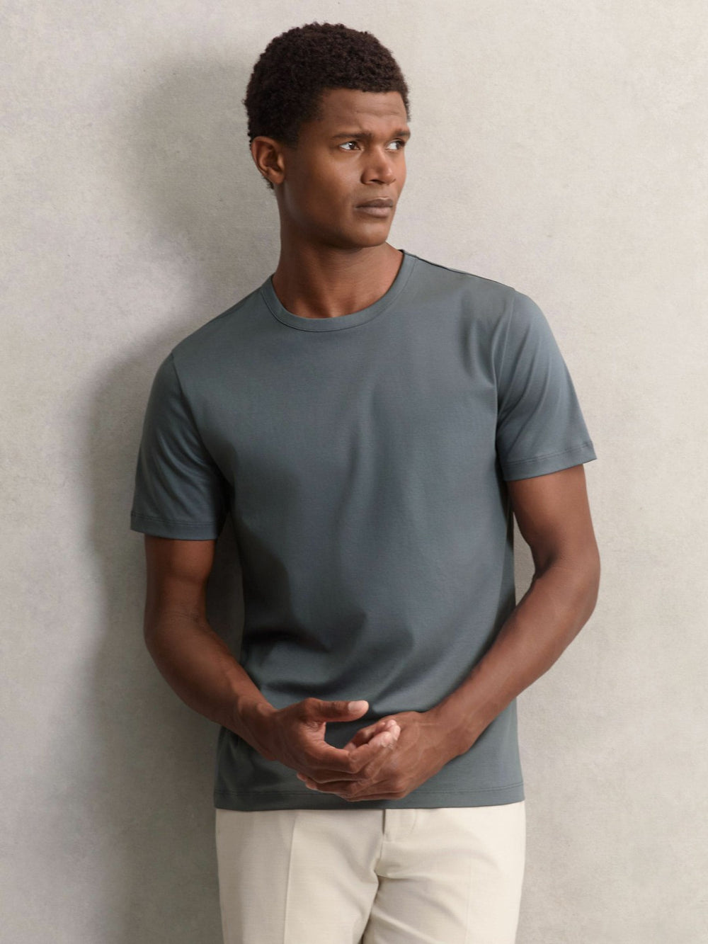 Airwater-Cotton Crew-Neck T-Shirt in Airforce Blue