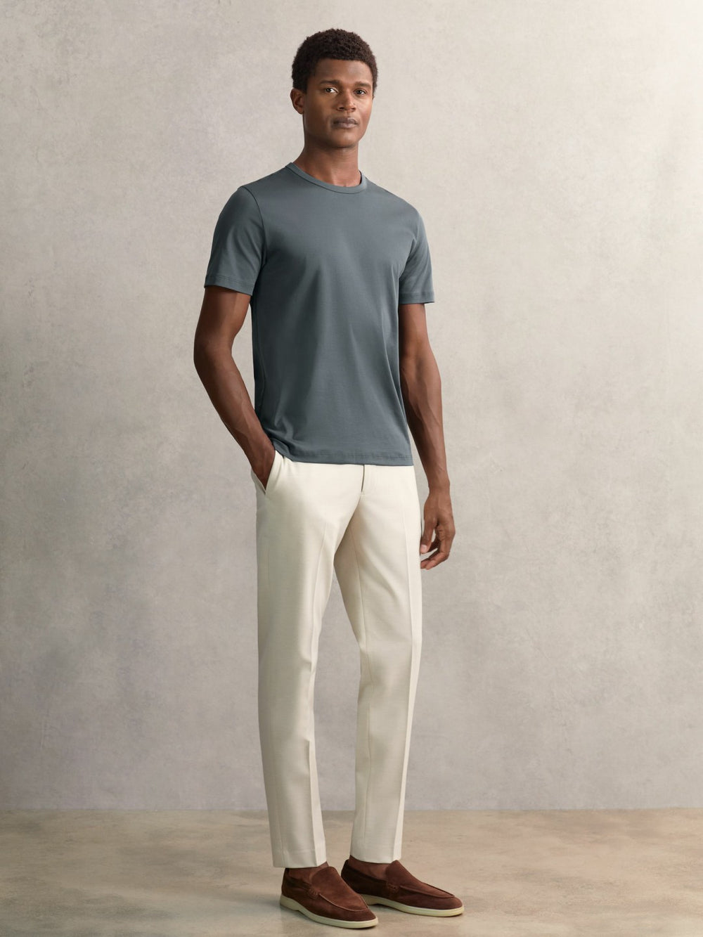 Airwater-Cotton Crew-Neck T-Shirt in Airforce Blue