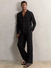 Plissé Wide Leg Trousers in Black