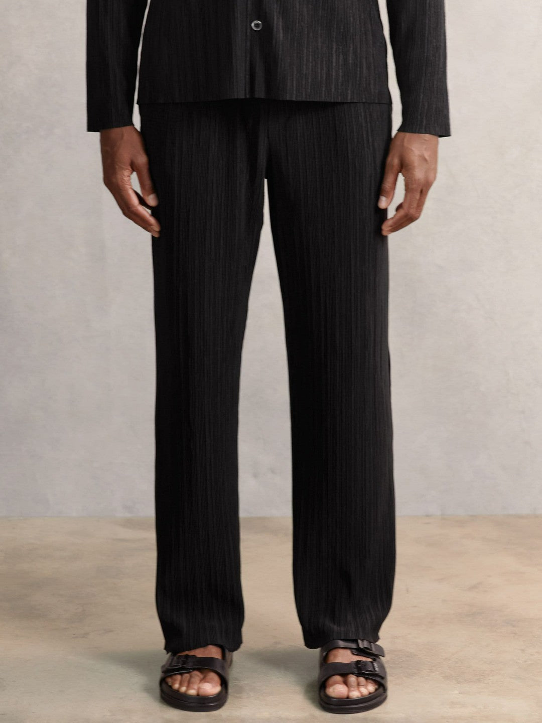 Plissé Wide Leg Trousers in Black