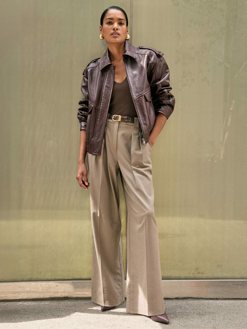 Oversized Leather Jacket in Aubergine