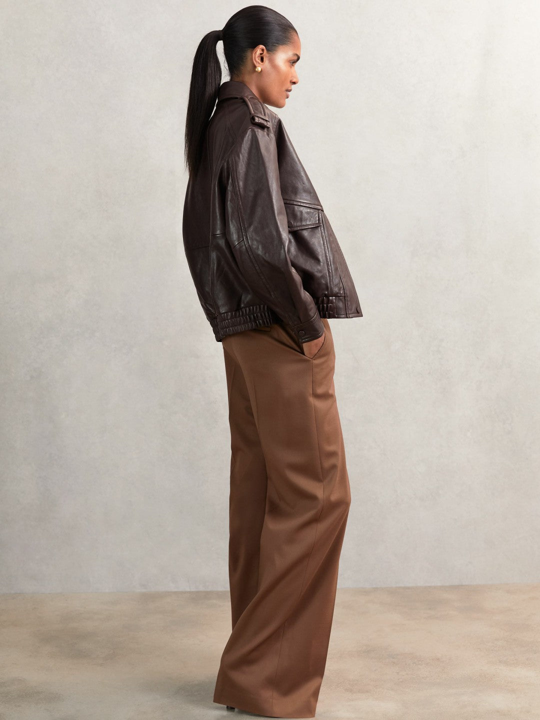 Oversized Leather Jacket in Aubergine