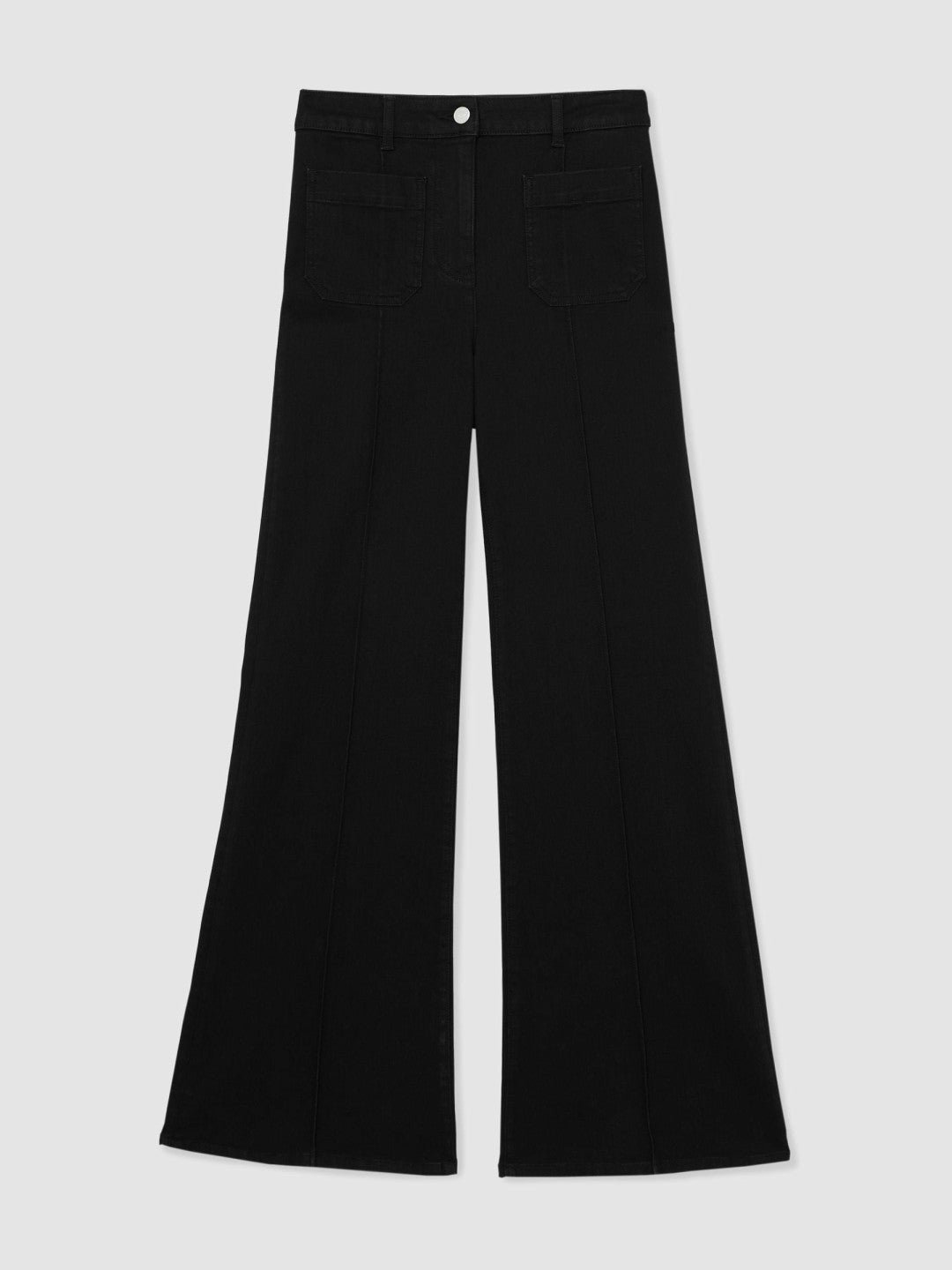 Petite Patch-Pocket Flared Jeans in Black