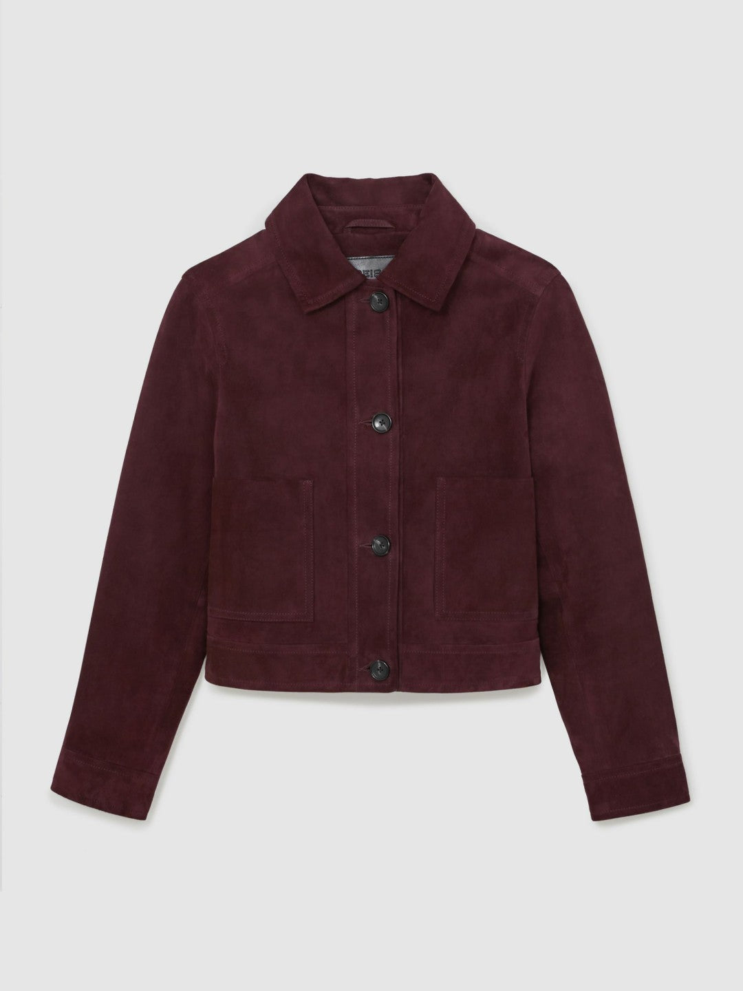 Suede Button Through Jacket in Burgundy