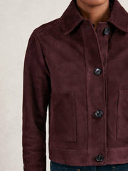 Suede Button Through Jacket in Burgundy