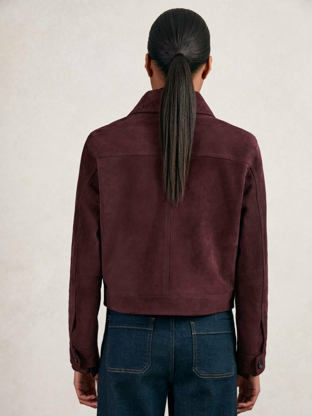 Suede Button Through Jacket in Burgundy
