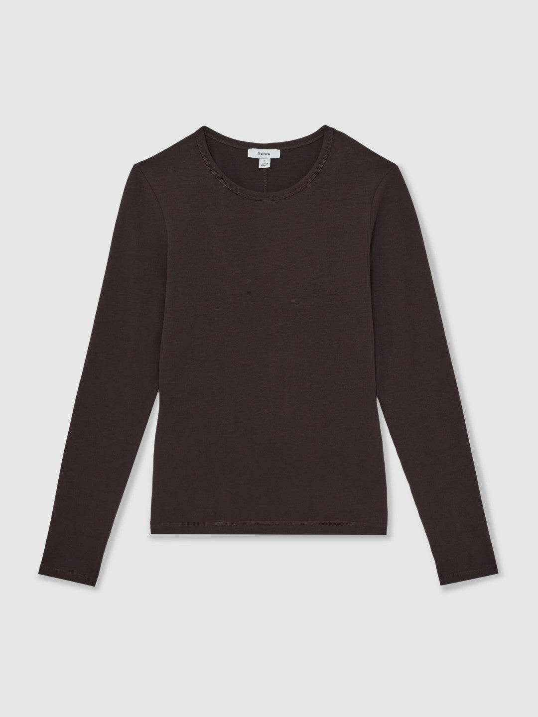 Cotton Crew-Neck Long-Sleeve T-Shirt With Stretch in Plum Purple