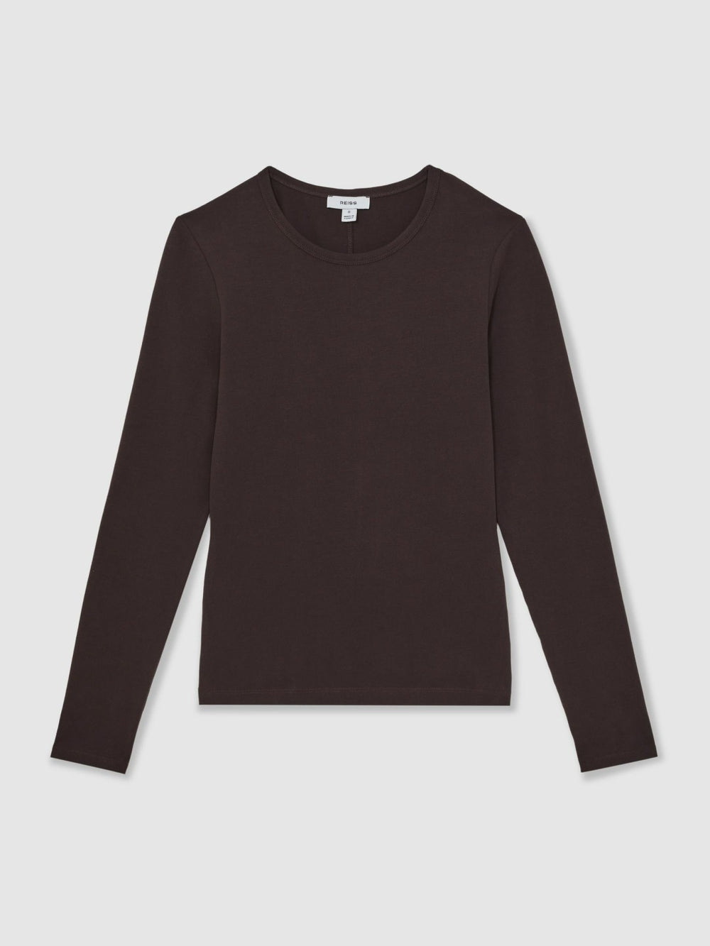 Cotton Crew-Neck Long-Sleeve T-Shirt With Stretch in Plum Purple